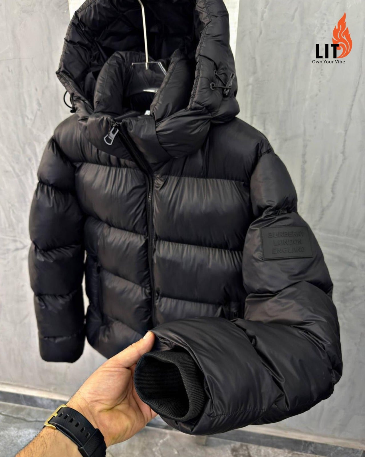 Black Burberry puffer Jacket